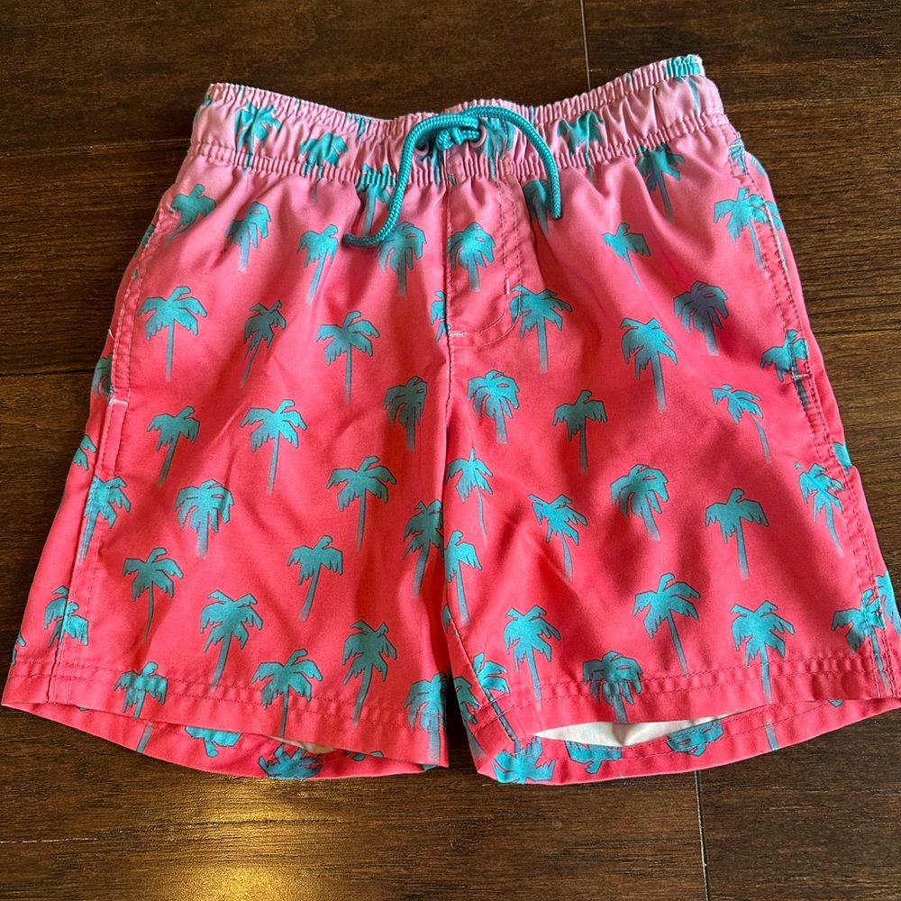 Kids Pink Palm Tree Swim Trunks, Sz Small 6-7